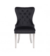 2X Victoria Dining Chair Black Velvet & STAINLESS STEEL Legs