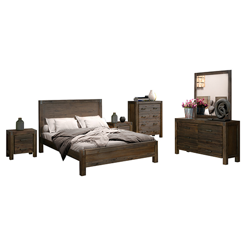 Nowra 5 Pcs Bedroom Suite In Solid Acacia Timber In Multiple Size & Colour with Dresser and Tallboy