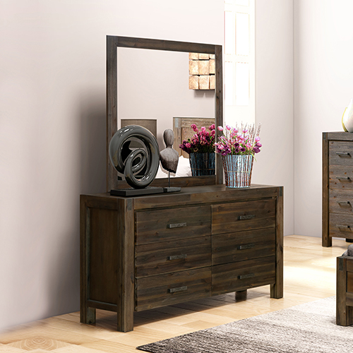 Nowra 6 Drawers Dressing Chest In Solid Acacia Timber with Mirror