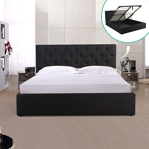 Gas Lift Diamond Tufted Black Bed Frame, Queen Lift Bed Frame