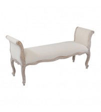 Lille Linen Fabric Beige Oak Wood White Washed Finish Bench Chair