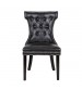 Century 2x Dining Chair Black Leatherette Upholstery Button Studding Deep Quilting Wooden Frame Back with Lion Ring and Nail Rubber Wood Legs