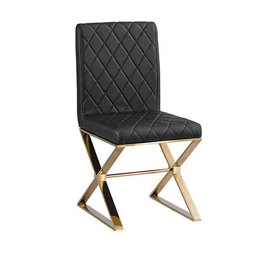 2X Daisy Dining Chair Stainless Gold Frame & Seat Black PU Leather