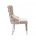 Lyon 2x Dining Chair Beige Velvet Upholstery Button Studding on Edge Wooden Frame Back with Ring and Nail Stainless Steel Legs