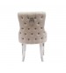 Lyon 2x Dining Chair Beige Velvet Upholstery Button Studding on Edge Wooden Frame Back with Ring and Nail Stainless Steel Legs