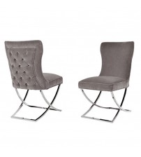 Paradise Dining Chairs Grey Fabric Upholstery Beautiful Quilting Shiny Silver Colour Legs 
