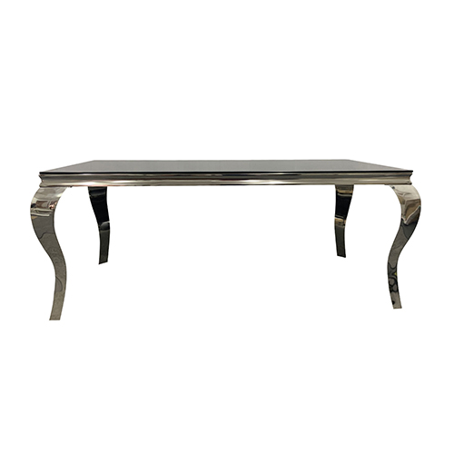Alex Dining Table Stainless Silver Frame & Top Black Glass