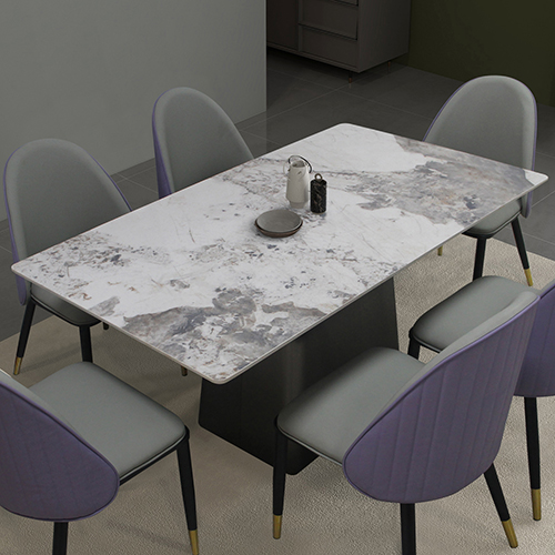 Ashley Dining Table Sintered Stone Mosaic Style Top Light Grey colour Sturdy Base with Carbon Steel Glossy