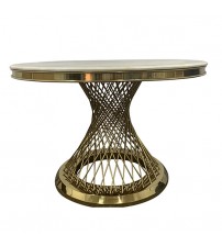Diana Round Dining Table Stainless Spiral Golden Frame & Top Marble White