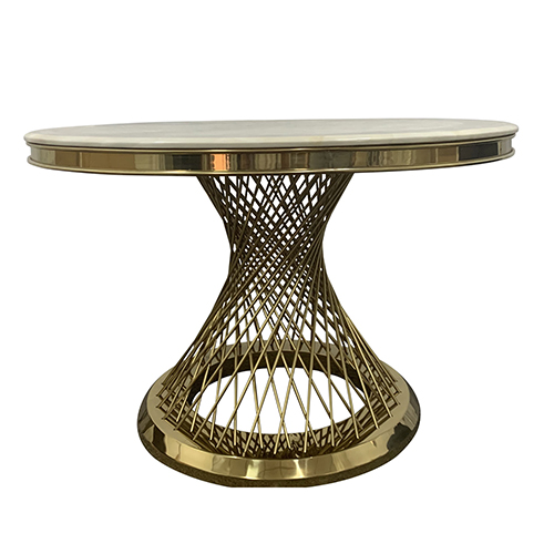 Dining Table Faux Marble Spiral Titanium Gold Diana