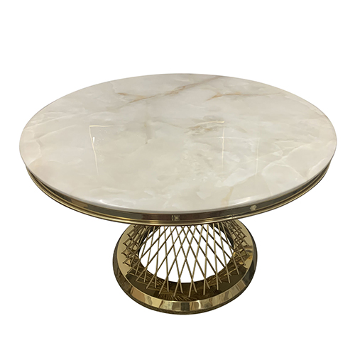 Dining Table Faux Marble Spiral Titanium Gold Diana