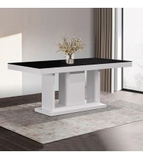 Espresso Gorgeous Dining Table Black Glass & White Painting