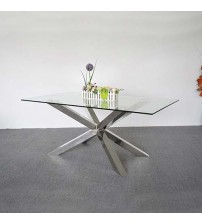 Jason Crisscross Shaped High Gloss Stainless Steel Finish Dining Table with Tempered Glass Top