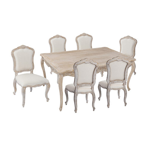 Lille Multiple Sizes Oak Wood White Washed Finish Premium Linen Upholstered Dining Set