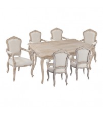 Lille Oak Wood White Washed Finish Arm Chair Dining Set