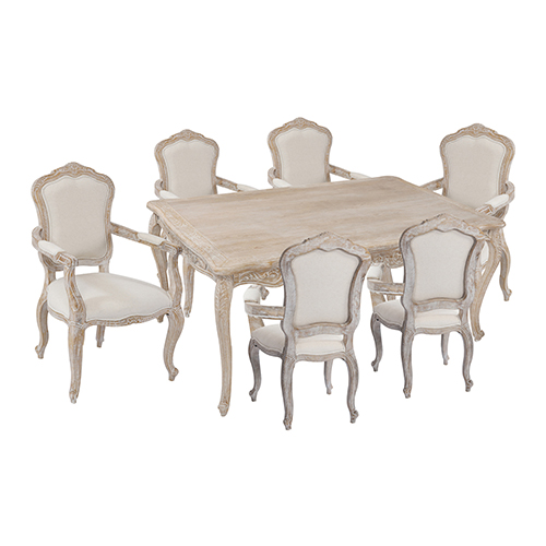 Lille Oak Wood White Washed Finish Arm Chair Dining Set