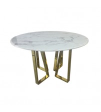 Lotus Dining Table Round Shaped White Marble Top Golden X - Pattern Base High Gloss Gorgeous Legs Multiple Sizes