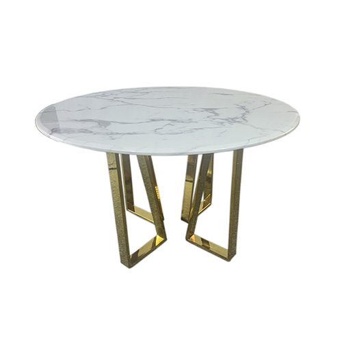 Lotus Dining Table Round Shaped White Marble Top Golden Base High Gloss Gorgeous Legs 