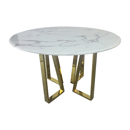Lotus Dining Table Round Shaped White Marble Top Golden X - Pattern Base High Gloss Gorgeous Legs Multiple Sizes