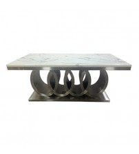 Paradise Dining Table White Faux Marble Top Aesthetic Metal Made Design on Base Silver Colour