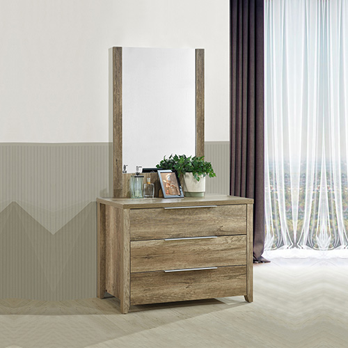 Cielo Natural Wood Like MDF 3 Drawers Dresser in Oak Colour with Mirror