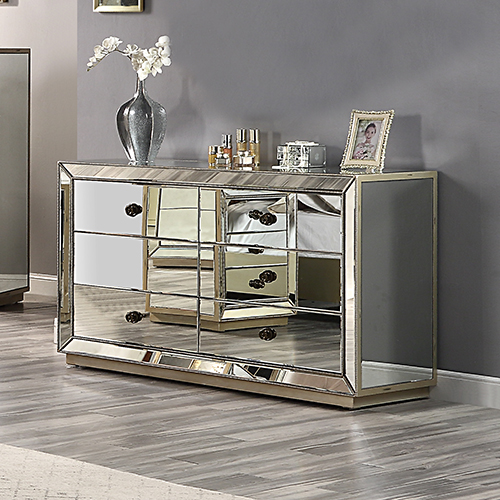 Germany Mirrored Work 6 Drawers Dresser MDF Silver Colour