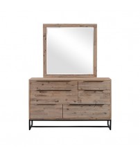Hannah Mirror Light Oak Colour 6 Drawers Dresser in Solid Timber Veneered MDF