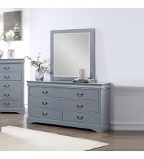 Spencer Solid Wooden Grey Colour 6 Drawers Dresser with Mirror Metal Handles