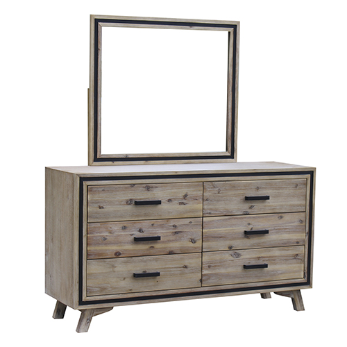 Seashore 6 Drawers Solid Acacia Timber Dresser in Silver Brush Colour with Mirror