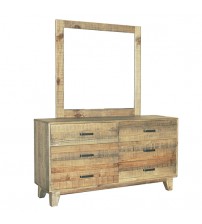 Woodland Dresser Solid Timber Light Brown 6 Drawers In Rustic Texture with Mirror