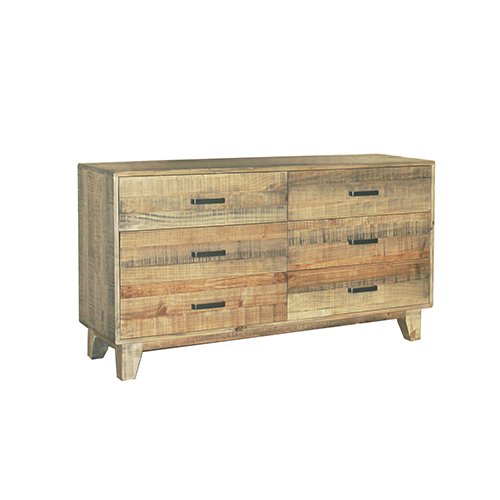 Woodland Dresser Solid Timber Light Brown 6 Drawers In Rustic Texture with Mirror