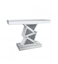 Bianca Hall Table MDF Silver Mirror Crush Crystal Zigzag Design