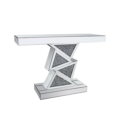 Bianca Hall Table MDF Silver Mirror Crush Crystal Zigzag Design
