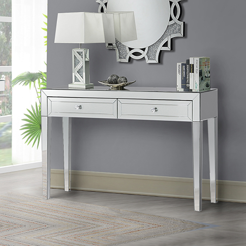Camelia Hall Table MDF Silver Mirror Two Drawers Sparkling Handle