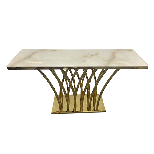 Diana Hall Table White Faux Marble Top and Spiral Stainless Gold Frame