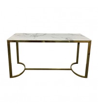 Stainless Electroplating Titanium Gold Frame and White Faux Marble Top  Fancy Hall Table