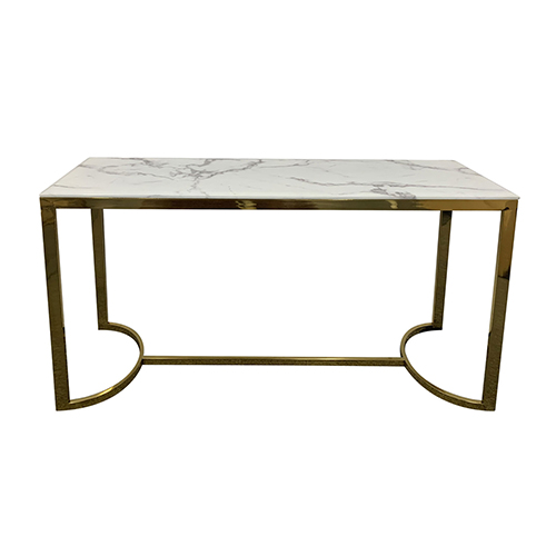 Fancy Stainless Electroplating Titanium Gold Frame & White Faux Marble Top Hall Table