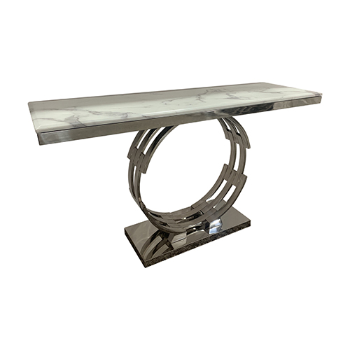 Kelvin Hall Table Whitish Faux Marble Top Aesthetic Metal Made Design Silver Colour