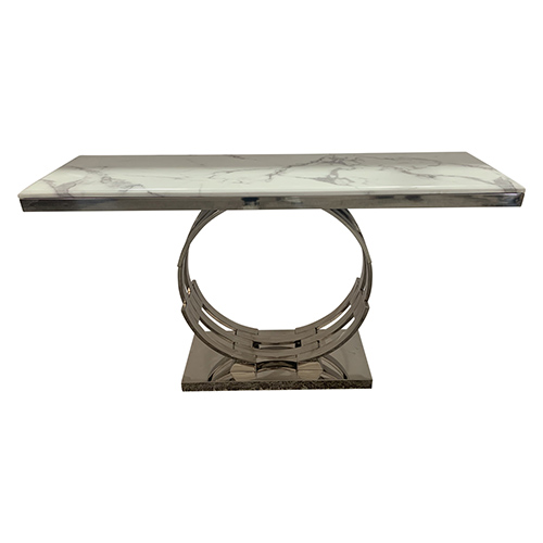 Kelvin Hall Table Whitish Faux Marble Top Aesthetic Metal Made Design Silver Colour