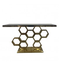 Nivea Stainless Electroplating Titanium Gold Frame & Black Faux Marble Top Hall Table
