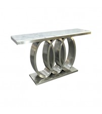 Paradise Hall Table White Faux Marble Top Aesthetic Metal Made Design on Base Silver Colour