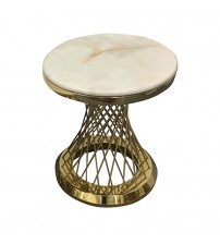 Diana Round Shape Lamp Table with Artificial Marble Top in Elegant Titanium Gold