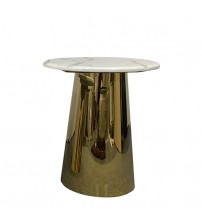 Round Shape Lamp Table with Atiicial Marble Top & Electroplating Titanium Gold Dove