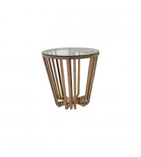 Jordana Lamp Table Round Shaped Clean Glass Top Golden Base High Gloss Gorgeous Legs