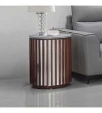 Rico Lamp Table Round Shaped Top MDF Silver Mirror Micro cement Brown Base