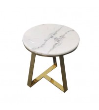 Round White Saturn Lamp Table with Marble Top on Titanium Gold Base