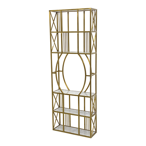 Martin Bookcase Display Unit Stainless Steel Slate Marble Shelves Golden Colour Storage Tiers