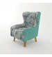 Designer Fabric High Back Rose Arm Chair Printing on Seat with Wooden Leg