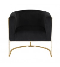 Vintage Arm Chair Black Velvet Stainless Steel Frame and Legs Golden Colour