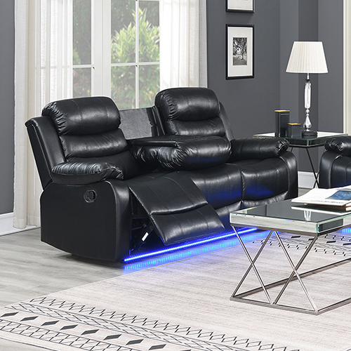 Chelsea 3R Seater Finest Leatherette Recliner Feature Console LED Light Ultra Cushioned